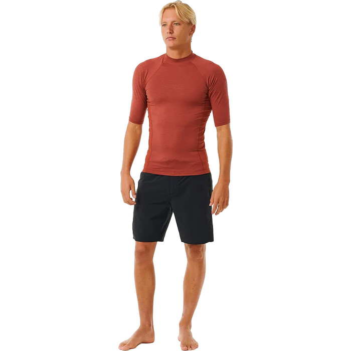 2024 Rip Curl Mens Dawn Patrol Performance UPF Short Sleeve Rash Vest 14BMRV - Red Marle